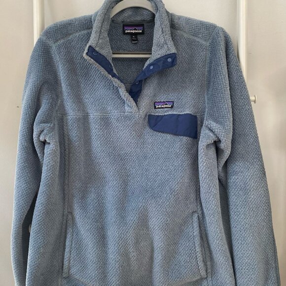 Patagonia Snap-T Polartec Fleece Pullover Long Sleeve Blue Sweater Women's XL - Picture 1 of 4